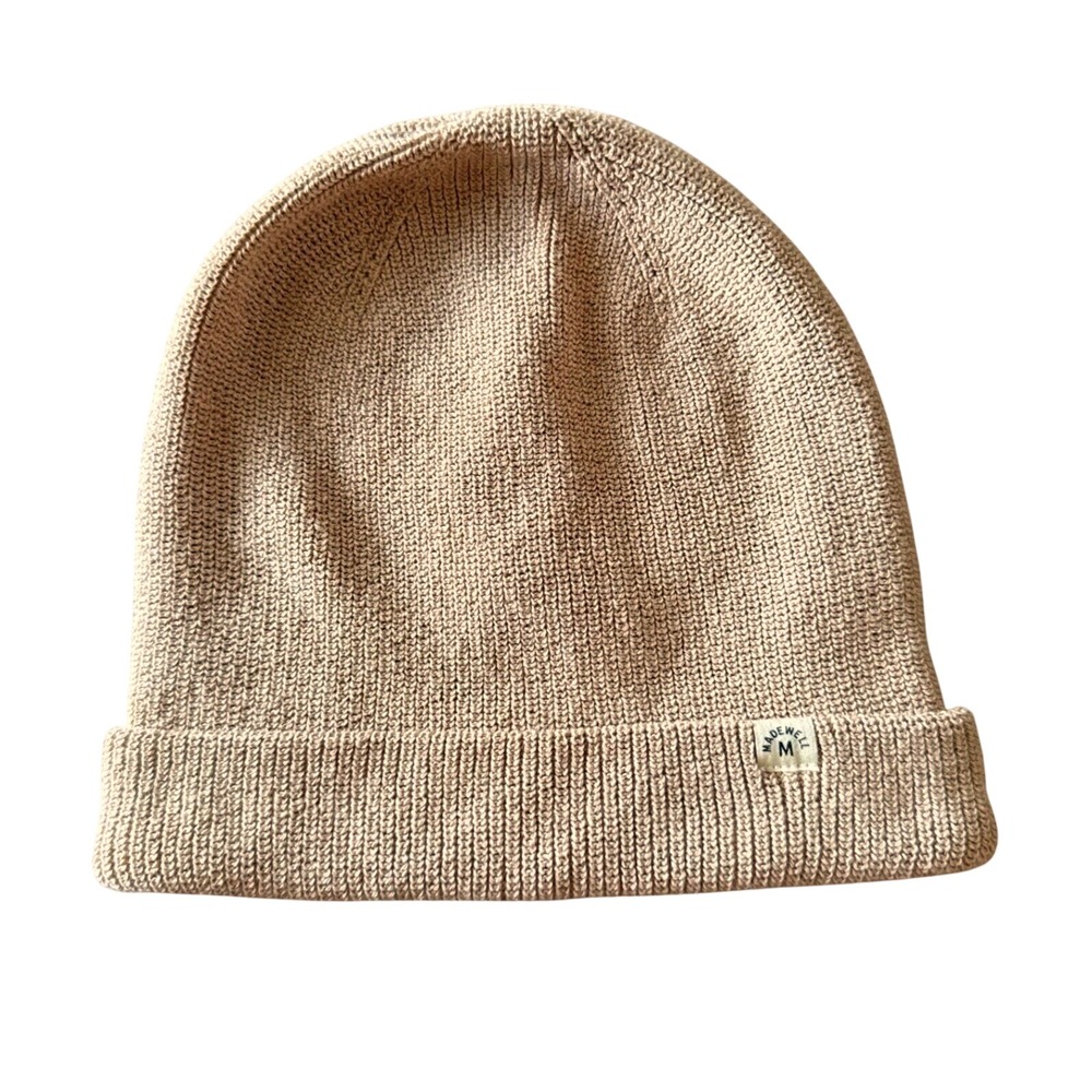 Madewell Womens Minimalist Beanie Cuffed Recycled Knit OS Tan Casual Ribbed Hat